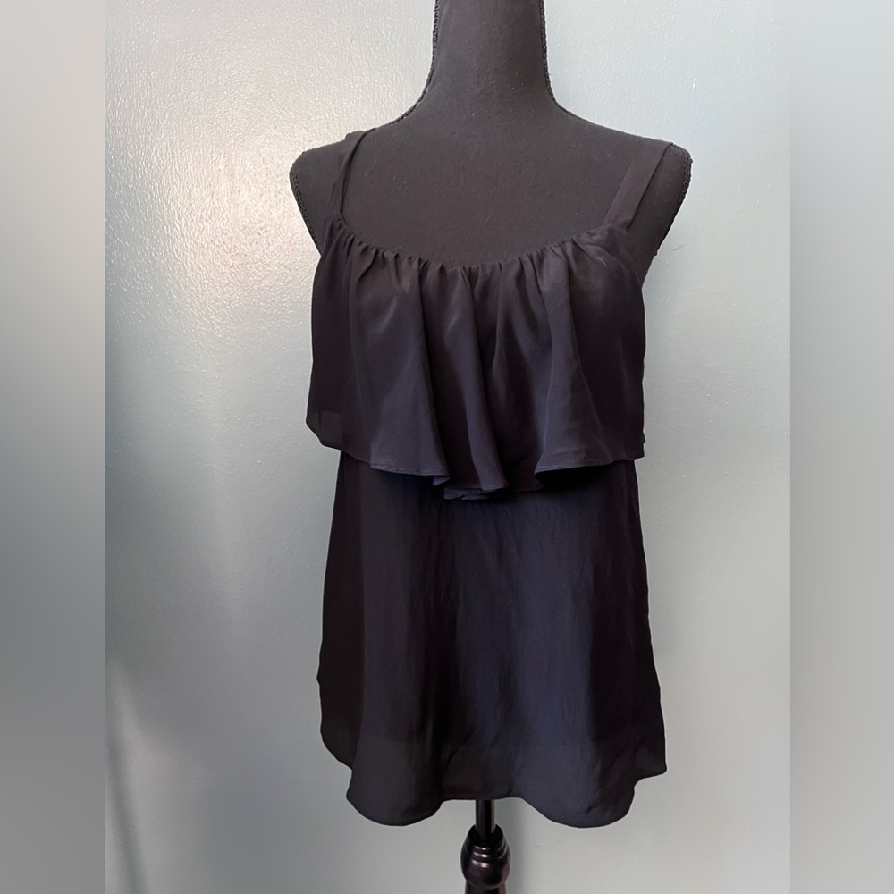 100% silk ruffle black tank